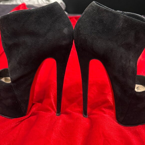 CHRISTIAN LOUBOUTIN BLACK SUEDE PLATFORM HEELS ANKLE BOOTS BOOTIES - Picture 6 of 15